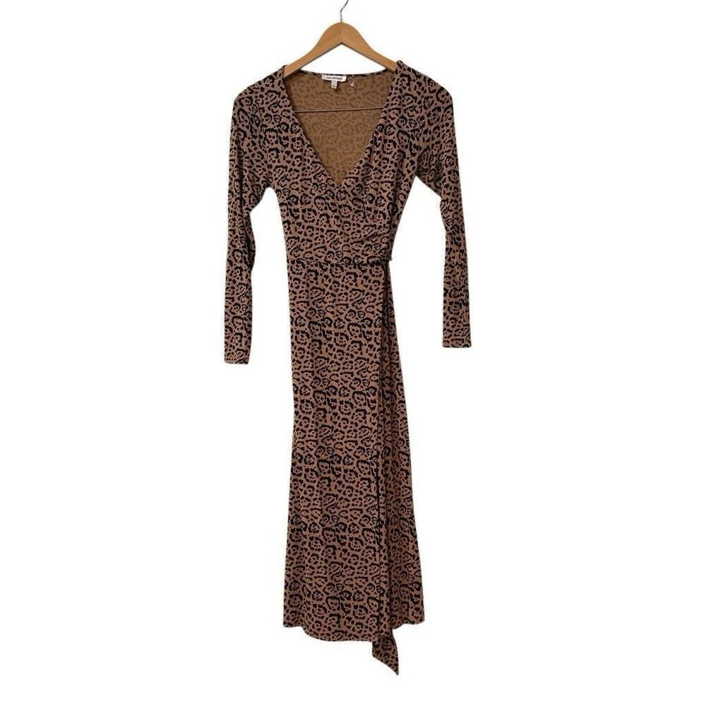 GOOD AMERICAN Womens Daynight Leopard Print Long Sleeve Wrap Dress Size 1 Small